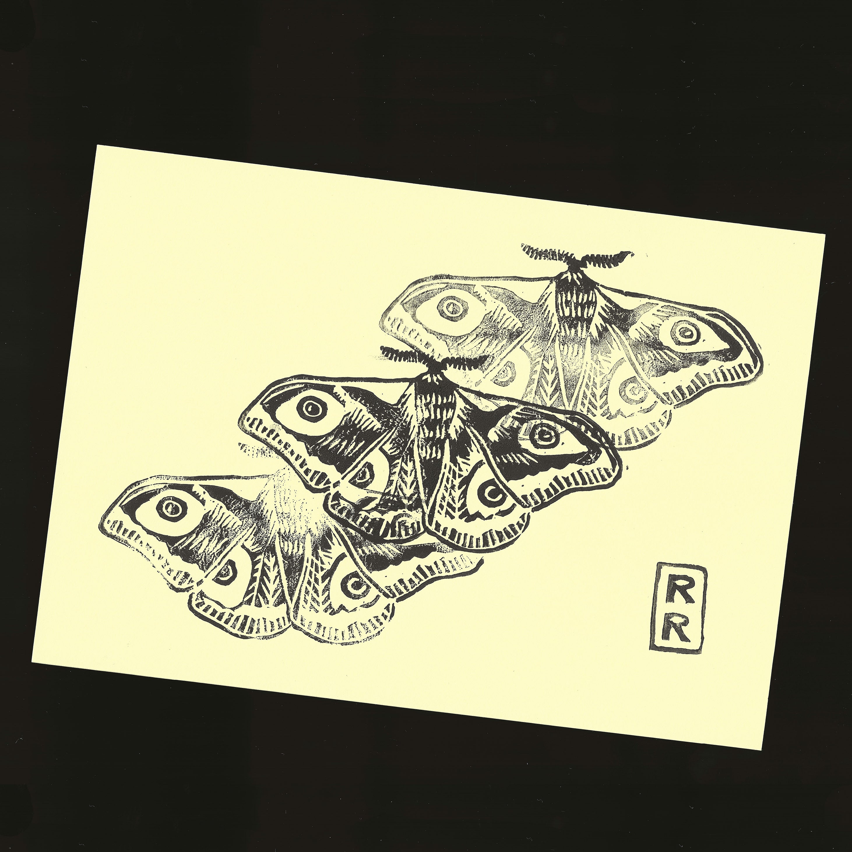 illustration papillon imprimé en noir sur fond jaune