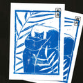 illustration sérénité imprimé en bleu sur fond blanc