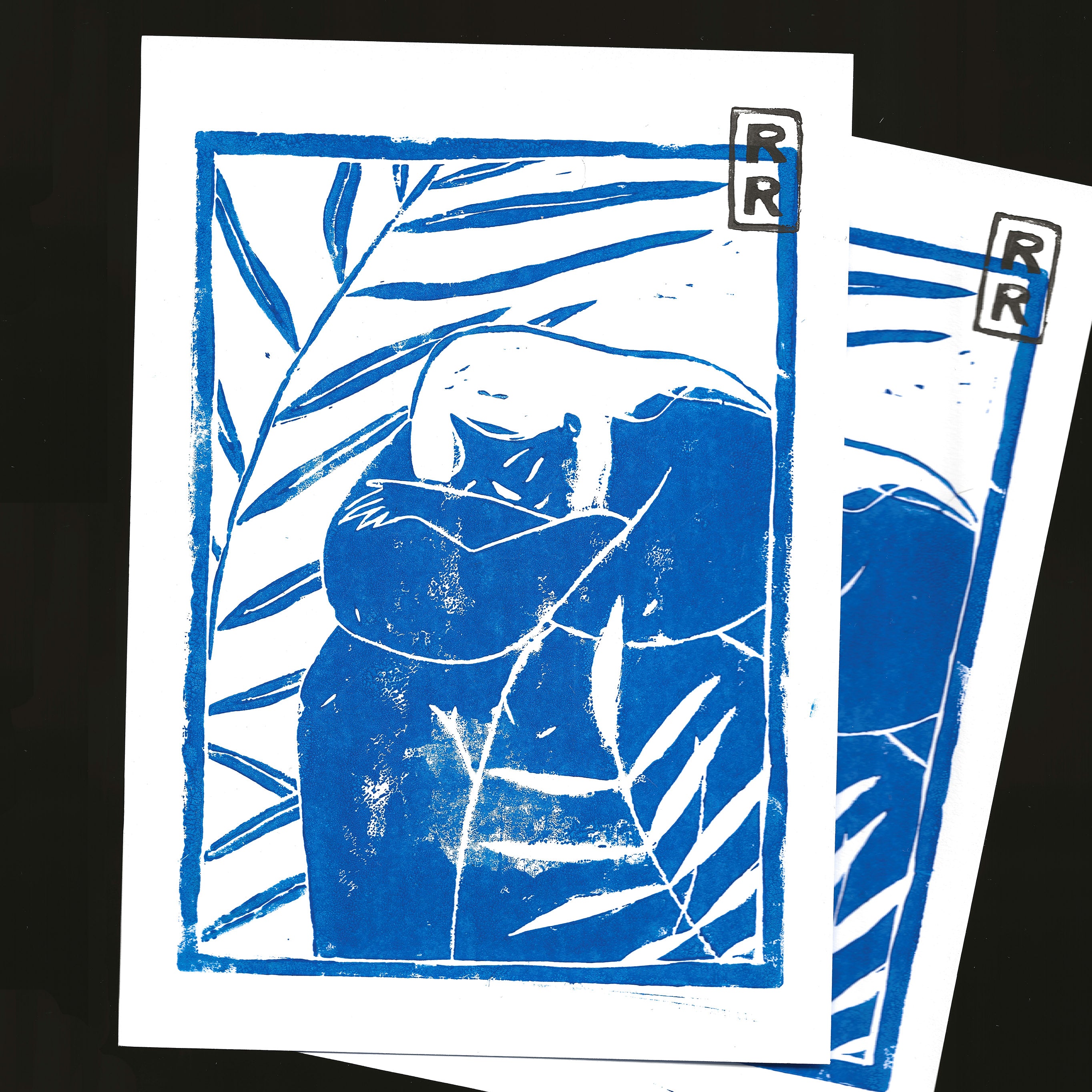 illustration sérénité imprimé en bleu sur fond blanc