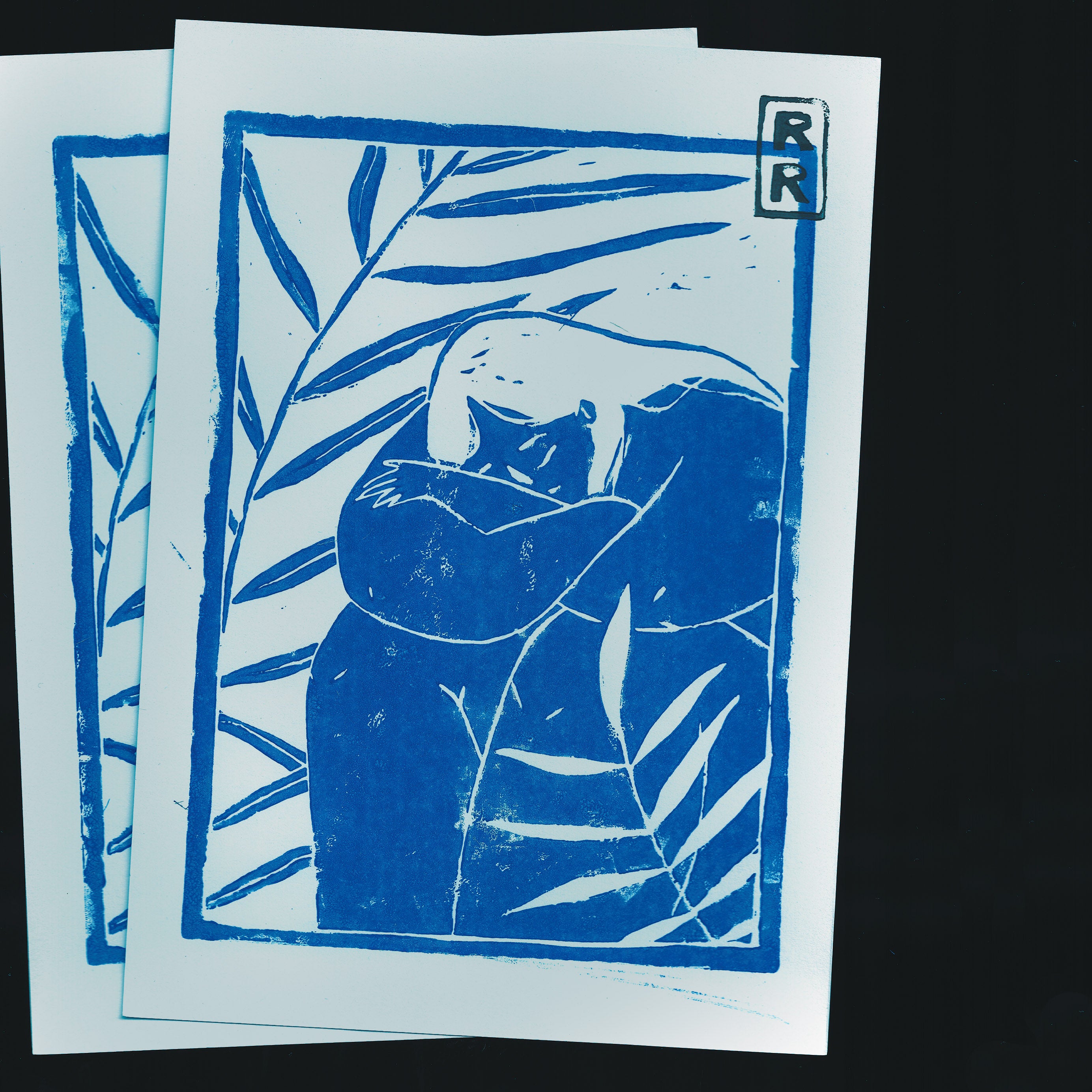 illustration sérénité imprimé en bleu sur fond bleu
