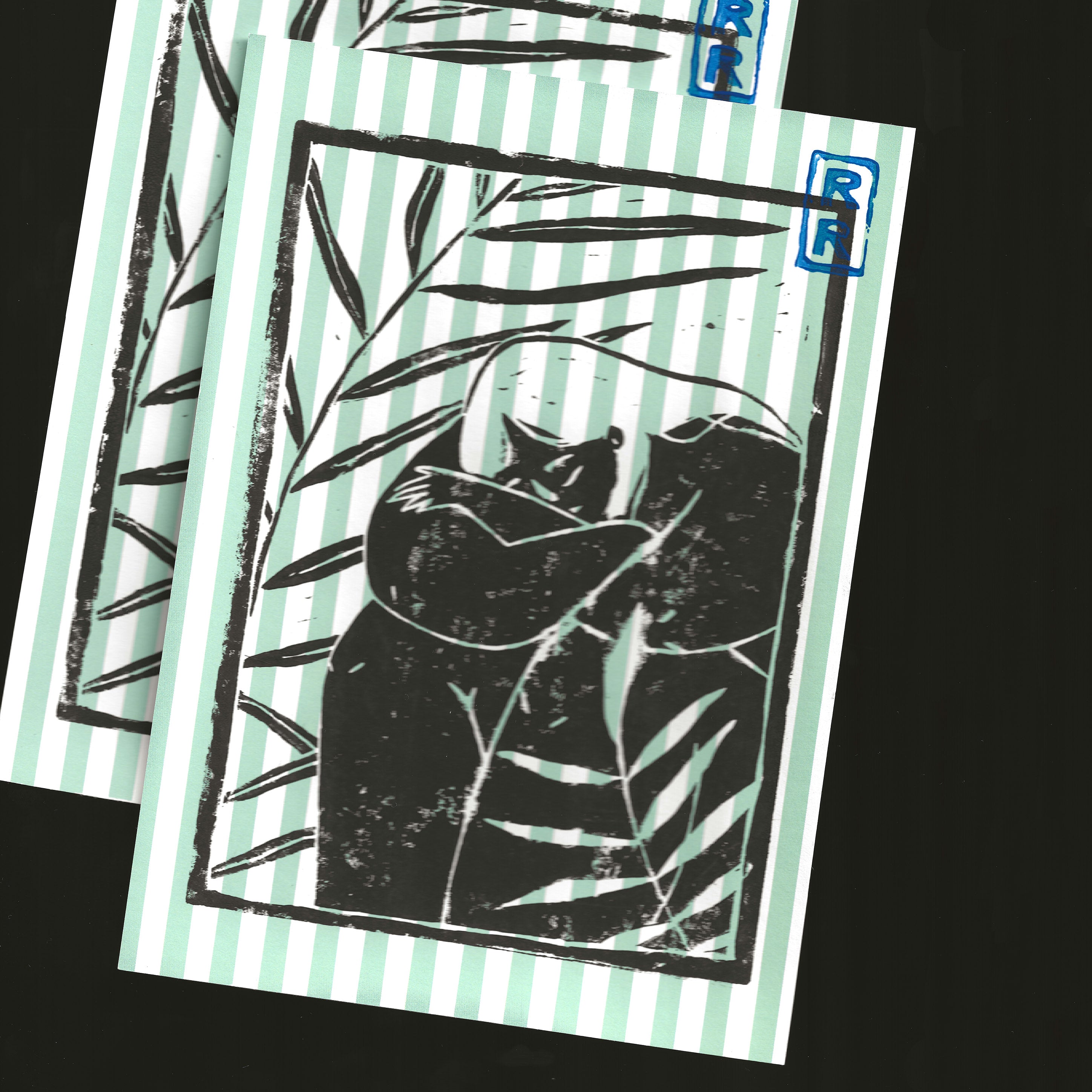 illustration sérénité imprimé en noir sur fond rayé