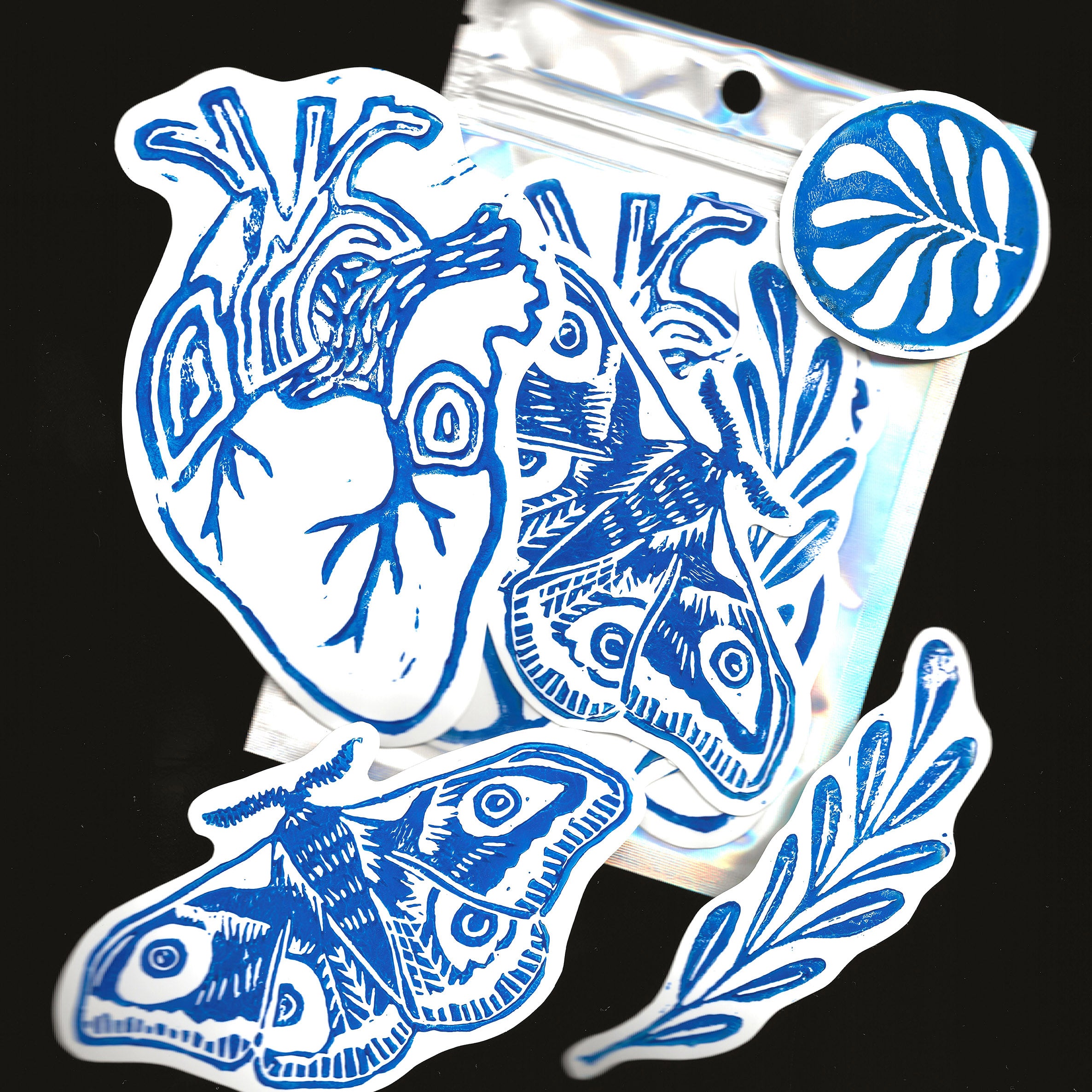 lot de stickers imprimé en bleu