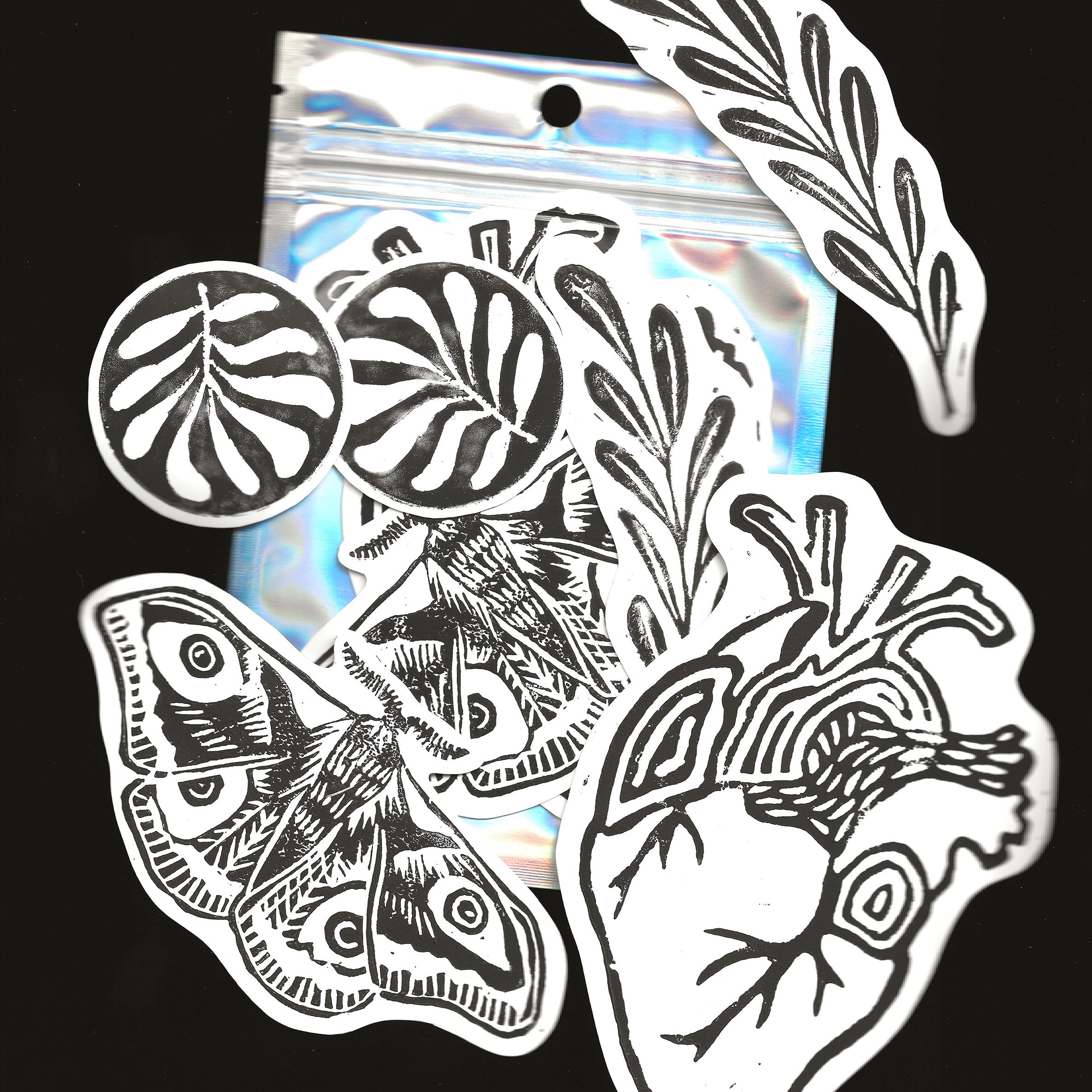 lot de stickers imprimé en noir