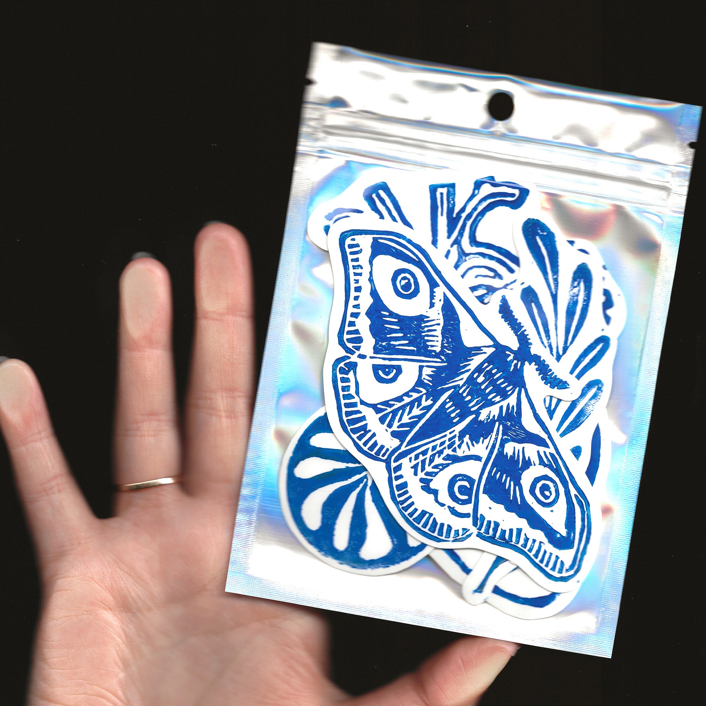 lot de stickers imprimé en bleu
